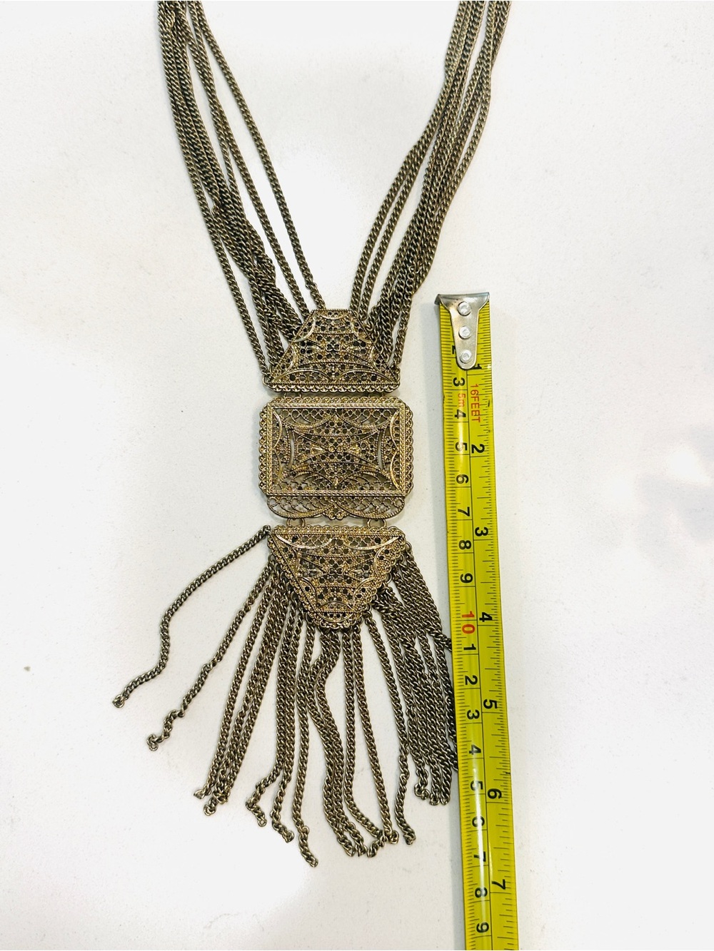 Chunky Boho Gold Tone Multi Strand Filigree Tassel Statement Necklace - Picture 11 of 11